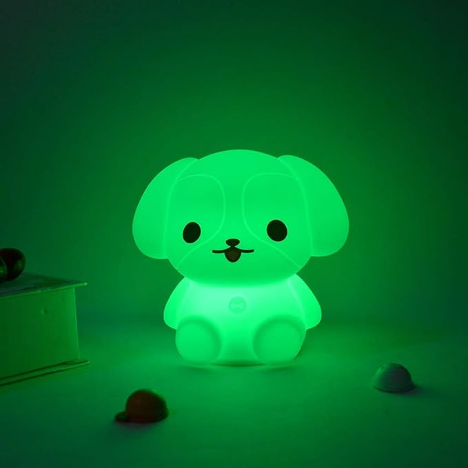 Night Light Kids with Cute Dog Design Baby Children's Room LED Bedside Lamp with Changeable RGB Colors Rechargeable Night Light Compatible with Touch-Control & Remote Control - Dog