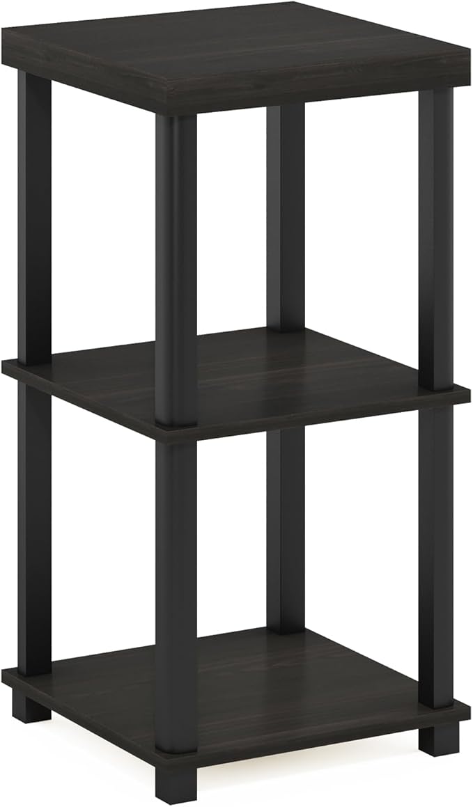 Furinno Turn-N-Tube Side Table, 3-Tier Thick Tabletop End Table with Open Shelf, Toolless Assembly Night Stand, Bedside Table, for Living Room, Bedroom, Espresso