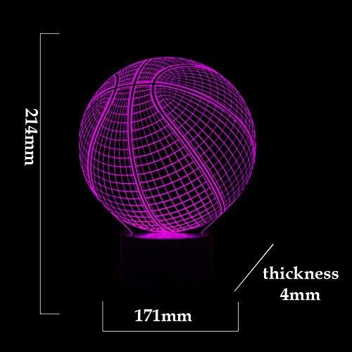 Wiscky Basketball 3D Illusion Lamp, LED Night Lights for Kids Birthday Gift 7 Color Changing Touch Switch Xmas Decoration Nightlight Children Room Bedroom Decorations Toys for Sports Theme Fans