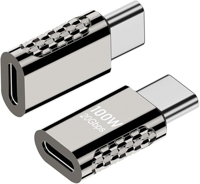 2 pcs Type-C to C Adapter，USB-C Male to Female Supports 20Gbps 4K/8K Audio and Video，100W Power convertor Extender for Laptop Charging, Mobile Phone, Tablet Data Transmission (Straight)