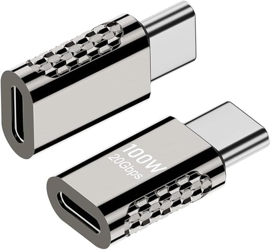 2 pcs Type-C to C Adapter，USB-C Male to Female Supports 20Gbps 4K/8K Audio and Video，100W Power convertor Extender for Laptop Charging, Mobile Phone, Tablet Data Transmission (Straight)
