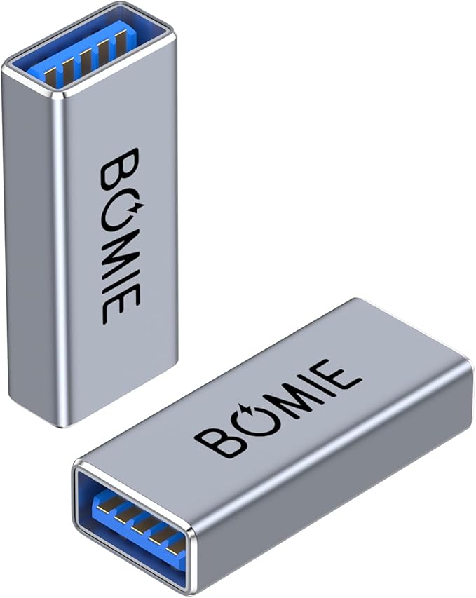 USB Female to Female Adapter 2 Pack,USB 3.0 Type A Female to Female Extension Adapter Connector,5Gbps Data Transfer and Charging for Connecting Extension Two USB-A Male Ends Cable Aluminum Shell Gray