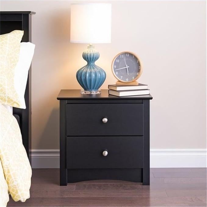 Prepac Sonoma Traditional Nightstand Side Table with 2 Drawers, Functional 2-Drawer Bedside Table 16" D x 23.25" W x 21.75" H, Black, BDC-2422