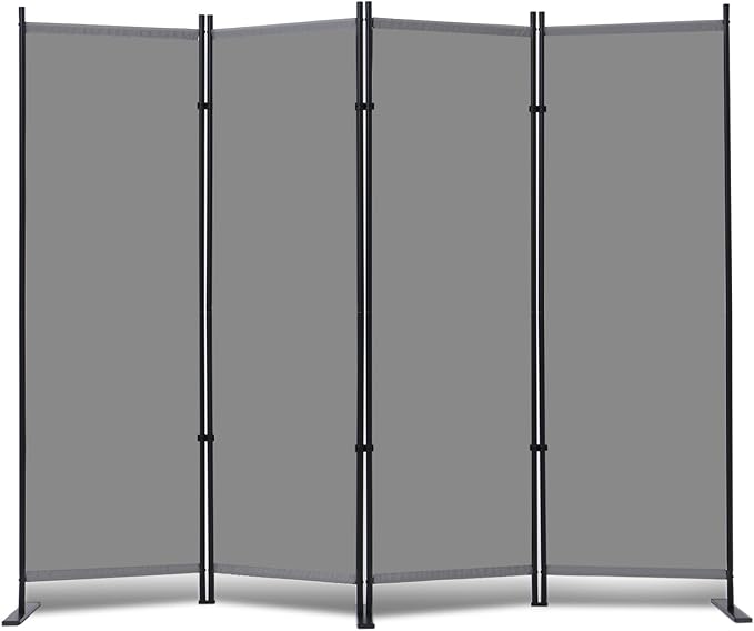 RANTILA 4 Panel Room Divider, 6 FT Folding Privacy Screen with Wide Feet, Freestanding Partition for Room Separation, Portable Room Divider Panel, 89" W x 71" H, Grey