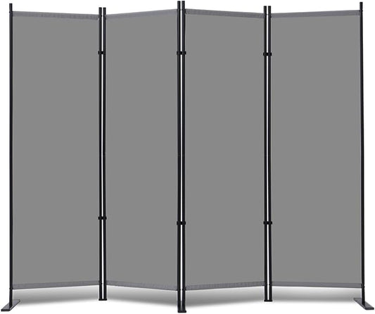 RANTILA 4 Panel Room Divider, 6 FT Folding Privacy Screen with Wide Feet, Freestanding Partition for Room Separation, Portable Room Divider Panel, 89" W x 71" H, Grey