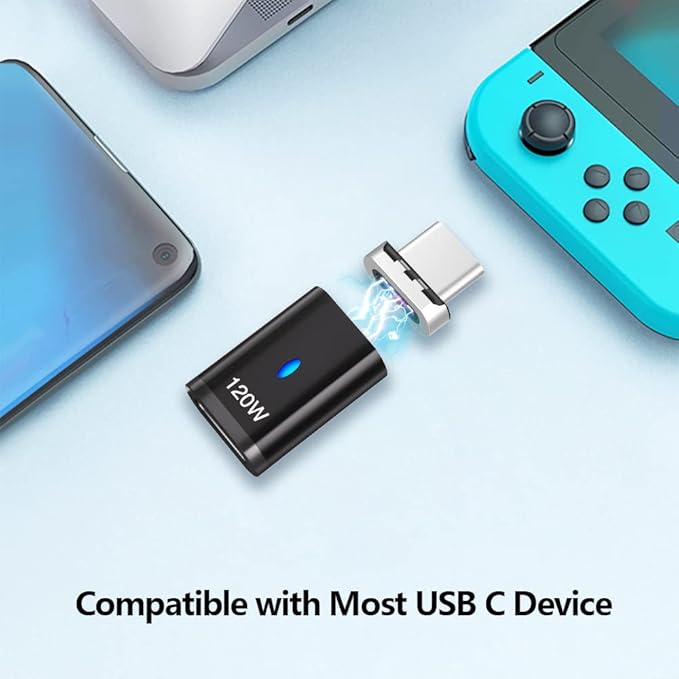 USB C Adapter Straight 2 Pack, Magnetic USB C Adapter -3 Tips 120w Fast Charging 5Pin 480Mbps Data Transmission