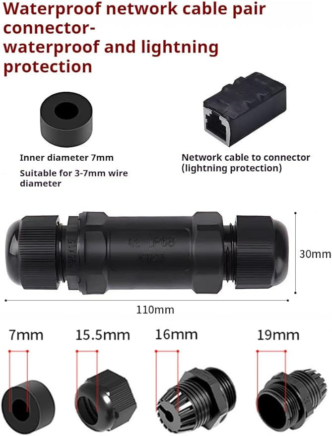 Starlink Ethernet Adapter Kit: IP68 Waterproof RJ45 Coupler for Starlink Cable/Cat7/Cat6/Cat5E/Cat5 Network LAN Cable Extender - Suitable for Repair and Extend Network Cables (Lightning protection)