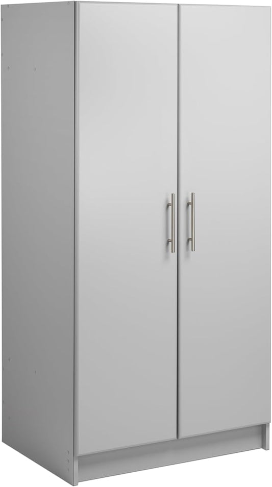 Prepac Elite 32" Storage Cabinet, Light Gray Storage Cabinet with Hanging Rail and Shelves for Living room, Kitchen and Laundry room 24.5" D x 32" W x 65" H