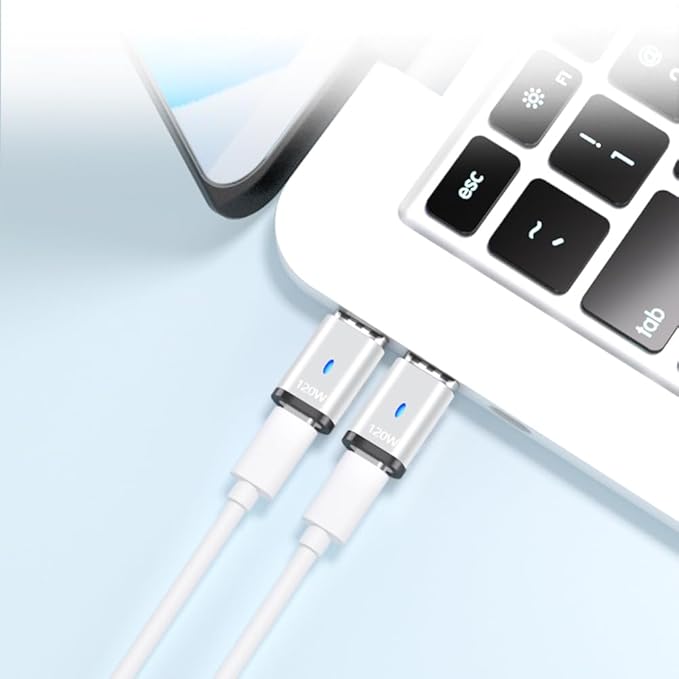 USB C Magnetic Adapter 2 Pack, USB2.0 Type C Straight Connector 5Pin with PD 120W Charge and 480Mbps Data Transfer, Compatible for MacBook Pro/Air iPad Pro and More USB C Devices, Silver