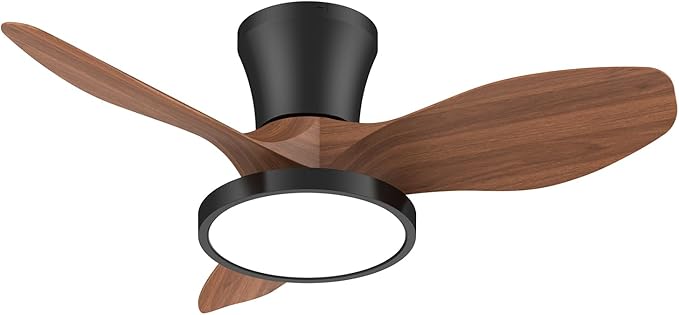 ocioc Quiet Ceiling Fan with LED Light DC motor 32 inch Large Air Volume Remote Control Walnut for Kitchen Bedroom Dining room Patio