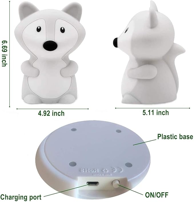 Animal-Shaped Night Light, Rechargeable LED Soft Silicone (BPA Free) Bedside Lamp for Children/Adults, Adjustable Brightness and 9 Colors by Touch Control & Remote Control (Big Fox)