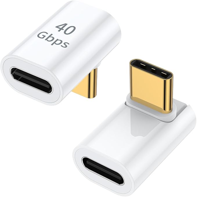 AuviPal USB C 90 Degree Adapter (2 Pack), Up and Down Right Angle L Shape USB Type C Male to Female Connector for Steam Deck, ROG Ally, MacBook, Tablet, Phone and More - White