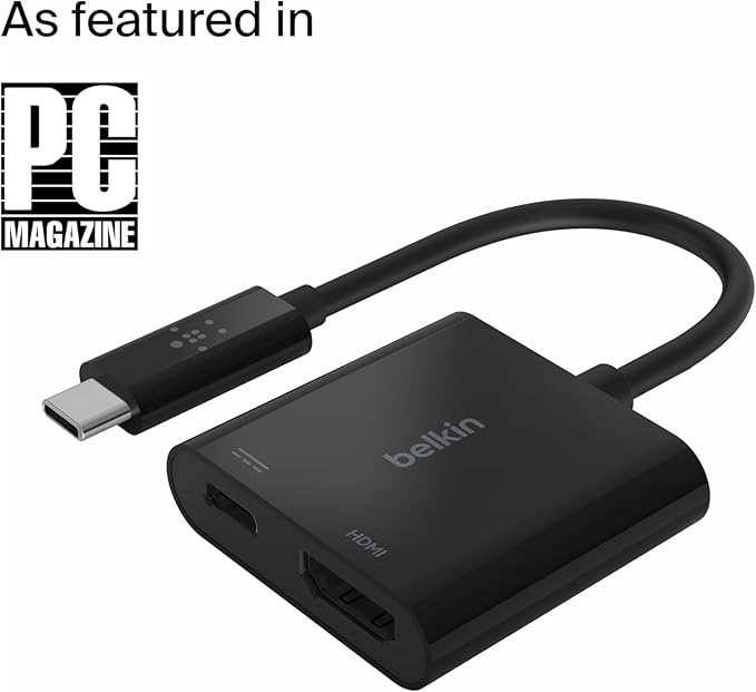 Belkin USB C to HDMI Adapter + USBC Charging Port to Charge While You Display, Supports 4K UHD Video, Passthrough Power up to 60W for Connected Devices, Compatible with MacBook, iPad, Windows