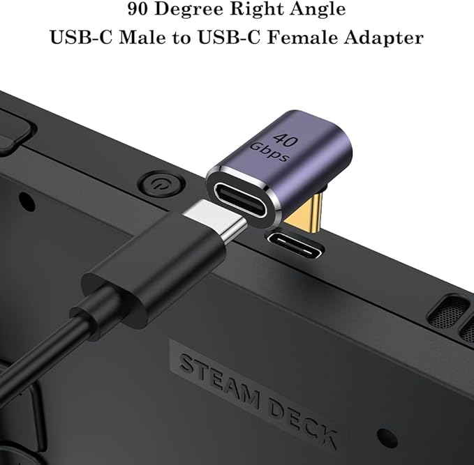 AuviPal 90 Degree Right Angle USB C Male to USB C Female Adapter, Up and Down USB Type C Adapter Extender for Steam Deck, ROG Ally, Switch, Notebook, PC, Tablet, Phone and More - 2 Pack