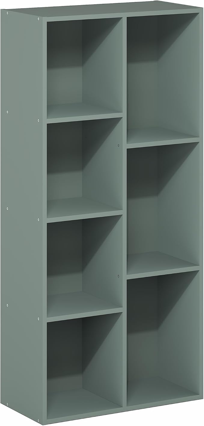 Furinno LUDER Book Shelf, 7-Cube Bookshelf, Bookcase, 9.4" x 19.5" x 41.7", for Living Room, Bedroom, Home Office, Sage Green