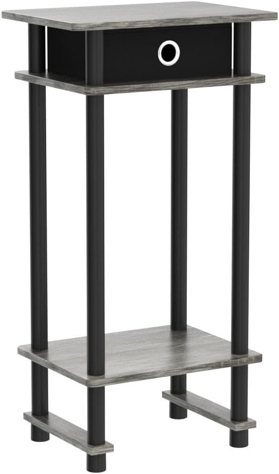 Furinno Turn-N-Tube Tall End Table, French Oak Grey/Black/Black