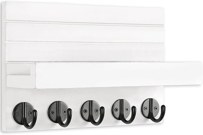 Key Holder for Wall, Decorative Key and Mail Holder with Shelf Has Large Key Hooks for Bags, Coats, Umbrella – Paulownia Wood Key Hanger with Mounting Hardware (9.8”W x 6.7”H x 4.2”D)