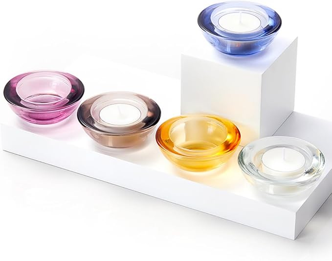 Red Tealight Candle Holders - Set of 12, Round Chunky Glass Candle Holder, 3" Diameter - CH01 - Aubergine Purple