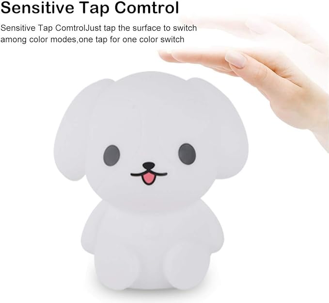 Night Light Kids with Cute Dog Design Baby Children's Room LED Bedside Lamp with Changeable RGB Colors Rechargeable Night Light Compatible with Touch-Control & Remote Control - Dog