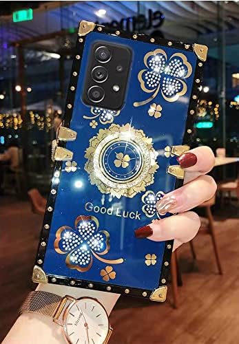 Samsung Galaxy S21 Ultra Bling Case, Gold Fashion Square Bling Diamond Glitter Soft Trunk Cover with Ring Holder