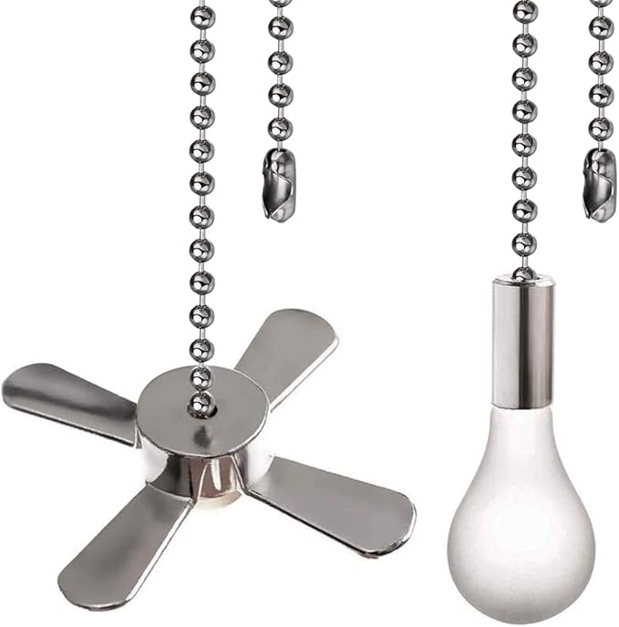 Ceiling Fan Pull Chain Ornaments Extension Chains with Decorative Light Bulb and Cord 13.6 Inches Fan Pull Chain Set For Ceiling Light Lamp Chain (Nickel)