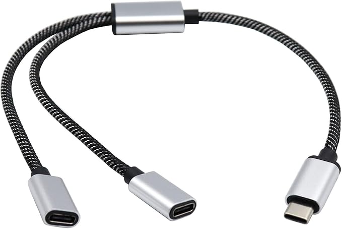 USB C Male to Double USB C Female Splitter Converter Adapter Extension Connector Cable for Charging and Data Transfer Nylon + Aluminum Alloy