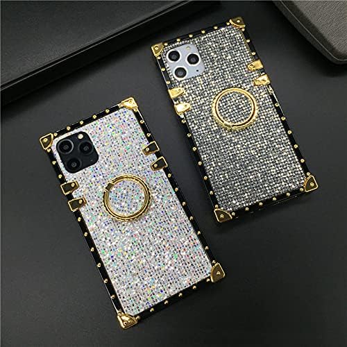 LG Stylo 5 Bling Case, White Luxury Glitter Soft TPU Trunk Cover with Finger Ring Grip Kickstand