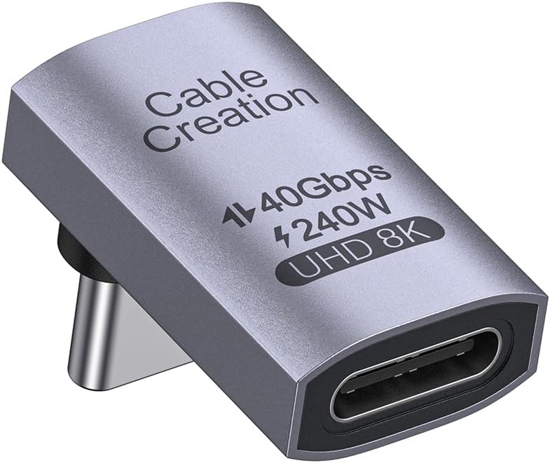 CableCreation 90 Degree USB C Adapter, Right Angle USB C Male to Female Adapter 40Gbps 240W Compatible with Steam Deck, ROG Ally, Switch, Notebook, PC, Tablet, Phone and More,Up Angle