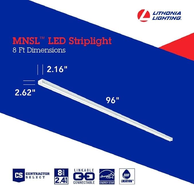 Lithonia Lighting MNSL L96 2LL MVOLT 40K 80CRI PLT98 White LED Strip Light, MVOLT, 8-Foot (98 Count), 2-Light