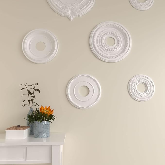 Ekena Millwork CM12BR Bradford Ceiling Medallion, 12 1/2"OD x 3 7/8"ID x 3/4"P (Fits Canopies up to 6 5/8"), Primed