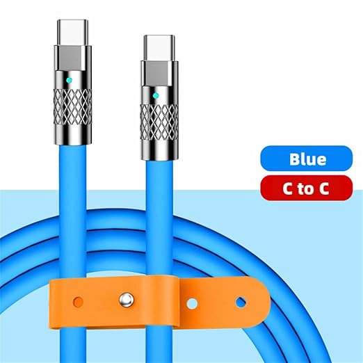 NFHK Blue USB-C Type C to USB-C Liquid Silicone Ultra Soft 120W Power USB2.0 Data Cable Fast Charge for Laptop Tablet Phone 100CM