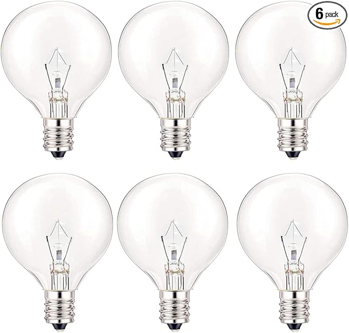 Wax Warmer Bulbs, 40W Candle Lamp, G50 Light Bulbs for Full Size Scentsy Warmer, E12 Candelabra Base for for Chandelier, Ceiling Fan Light, Decorative Vanity Lights, Dimmable, Warm White 6pcs