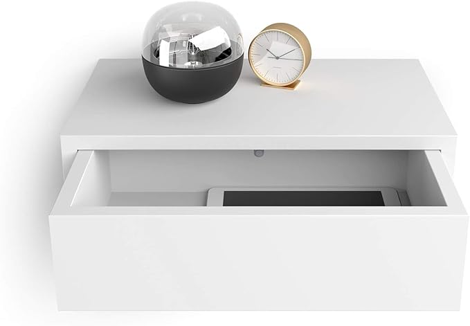 Mobili Fiver, Riccardo Floating nightstand, Ashwood White, Made in Italy
