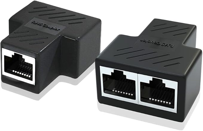 Ethernet Splitter Adapter, 1 to 2 Port, Supports Cat5, Cat5e, Cat6, Cat7 Cables - 2 Pack