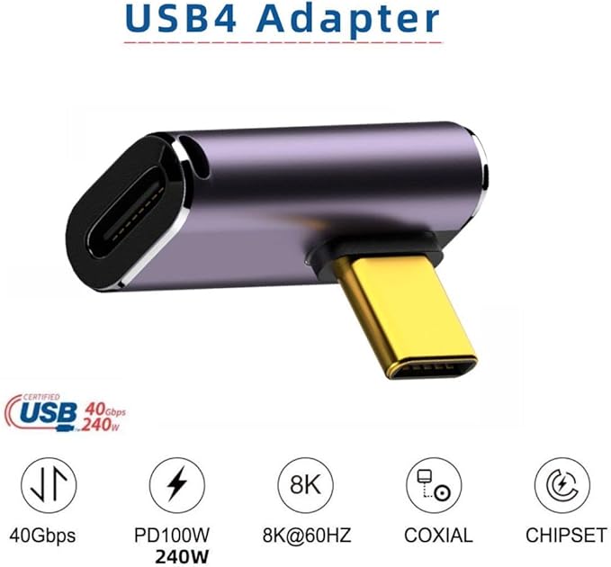 chenyang USB C Connector,USB4 Type C Male to Female 240W Power 40Gbps Data 8K Video Adapter Low Profile Angled for NS Phone Laptop