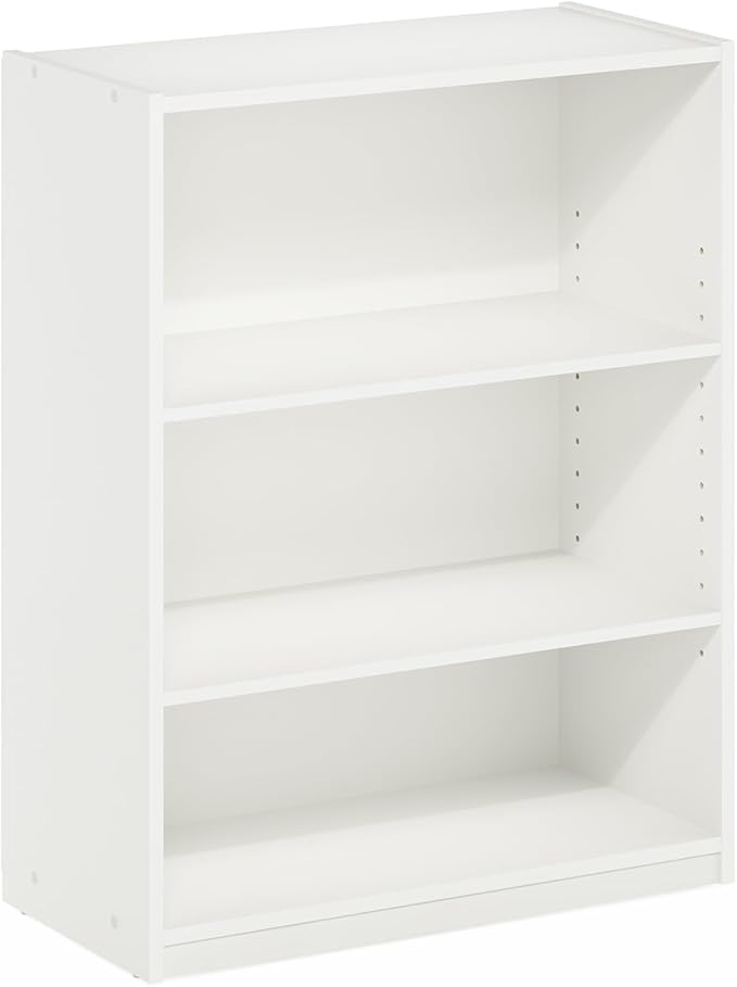 Furinno GEHRY Book Shelf, 3-Tier Bookshelf, Bookcase with Adjustable Shelves, 11.6 x 24.8 x 31.6, for Living Room, Bedroom, Home Office, White