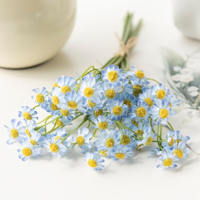 Small Blue Daisy Flowers Artificial,2 Bouquet/12Pcs 10 Inch Fake Daisies,Spring Wild Flower for Party Decor (Blue)