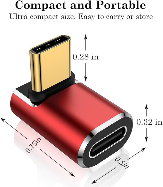 AuviPal USB C 90 Degree Adapter (2 Pack), Up and Down Right Angle L Shape USB Type C Male to Female Connector for Steam Deck, ROG Ally, MacBook, Tablet, Phone and More - Red