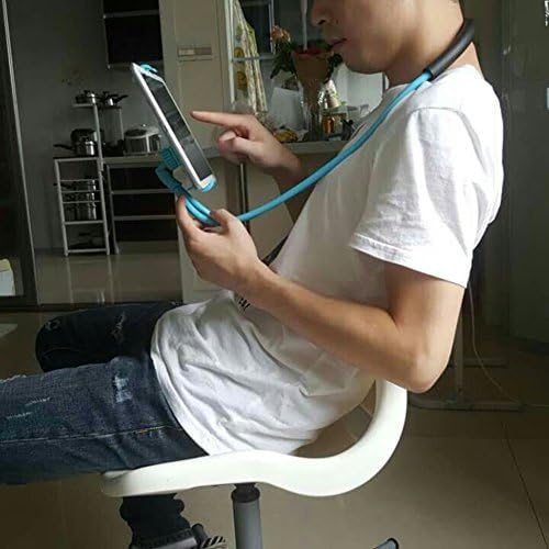 Flexible Long Arms Clip Holder, Universal Mobile Phone Stand Hanging on Neck for Tablet PC Desktop (Blue)