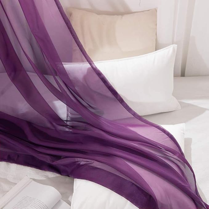 MIULEE Luxury Window Scarves for Party Ceremony Wedding Canopy Bed, Topper Window Treatment Swag Curtain Drapes, Sheer Curtain Scarf Valance for Window One Panel, 54 x 144 Inches Long, Plum Purple