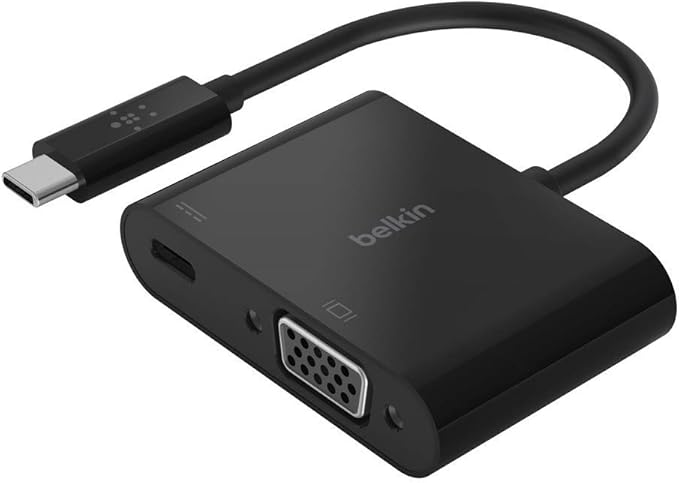 Belkin USB-C to VGA + Charge Adapter - USB-C to VGA Cable for MacBook Pro, MacBook Air, Mac mini, iPad Pro 12.9”, iPad mini & Other Compatible Devices - 60W Power Delivery