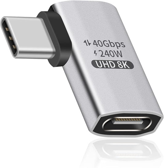 Duttek 240W Right Angle USB-C Adapter, 40Gbps USB C 90 Degree Adapter Male to Female with 8K@60Hz Video Compatible for Thunderbolt 3/4, Switch, MacBookPro/Air, ipad and More Type C Devices (1 Pack)