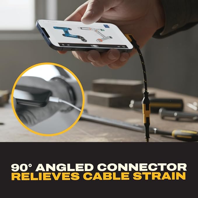 DEWALT Heavy Duty 90 Degree USB-C Extension Cable Adapter 100W PD – Angled Type-C Male to Female Connector with Kevlar Reinforced Cable, Durable Strain Relief, Fast Charging for Laptop, Tablet, Phone