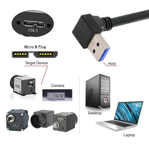 NFHK Down Angled 90 Degree USB 3.0 A Male to Micro-B 3.0 Plug Up Angled Locking Screw Panel Cable 25cm