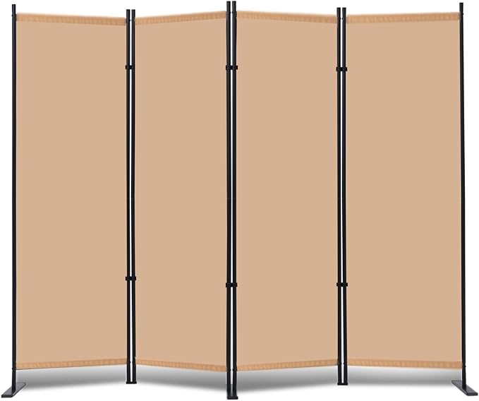 RANTILA 4 Panel Room Divider, 6 FT Folding Privacy Screen with Wide Feet, Freestanding Partition for Room Separation, Portable Room Divider Panel, 89" W x 71" H, Beige