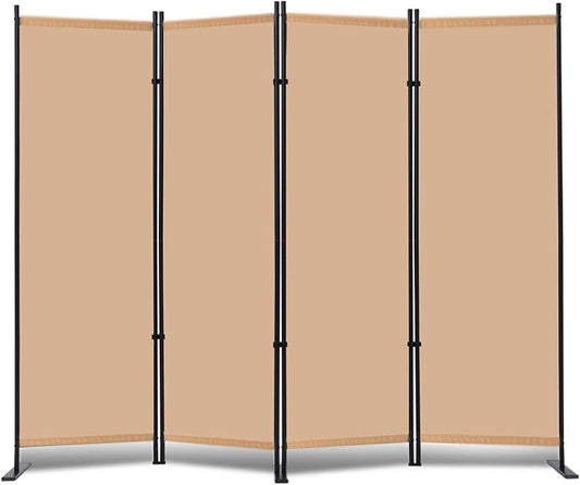 RANTILA 4 Panel Room Divider, 6 FT Folding Privacy Screen with Wide Feet, Freestanding Partition for Room Separation, Portable Room Divider Panel, 89" W x 71" H, Beige