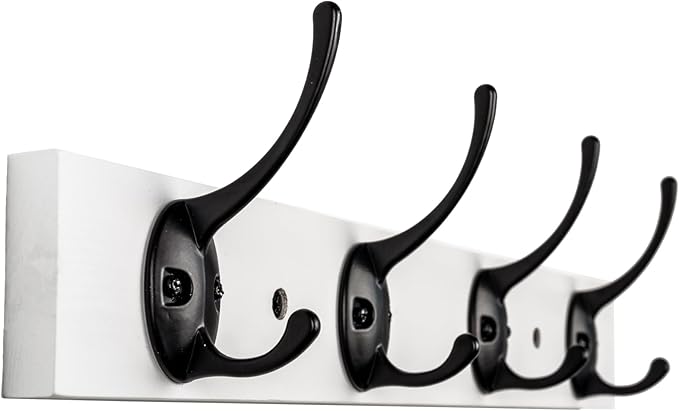 Coat Hooks Wall Mounted, Wooden Hat Rack with 4 Hooks for Entryway, Bathroom,Bedroom(White)