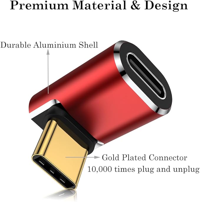 AuviPal USB C 90 Degree Adapter (2 Pack), Up and Down Right Angle L Shape USB Type C Male to Female Connector for Steam Deck, ROG Ally, MacBook, Tablet, Phone and More - Red