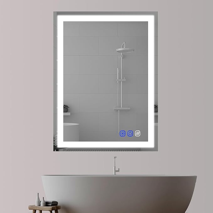 LED Bathroom Mirror with Lights 36"x24" Smart Wall-Mounted LED Mirror Lighted Bathroom Mirror with Stepless Dimmable,Touch Screen Button, Anti-Fog, Memory Function, Adjustable Colors
