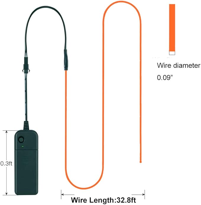 MaxLax EL Wire Orange, 32.8ft/10m Portable Battery Pack Neon Light Strip 360° Cuttable Glowing Rope Lights for Parties, Halloween, DIY Decoration